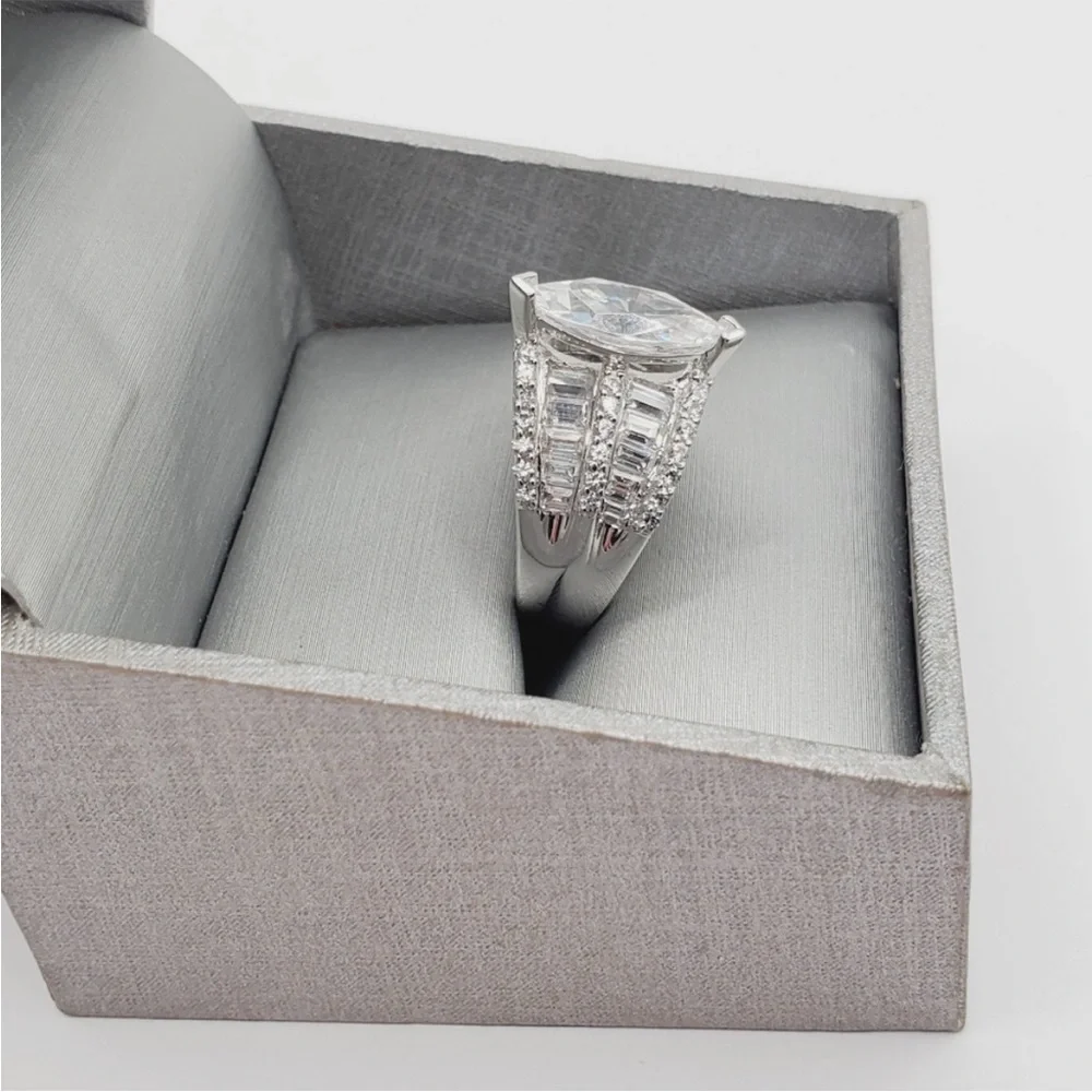2 Carat Marquise Diamond Simulant Rhodium - 925 Sterling Silver Ring